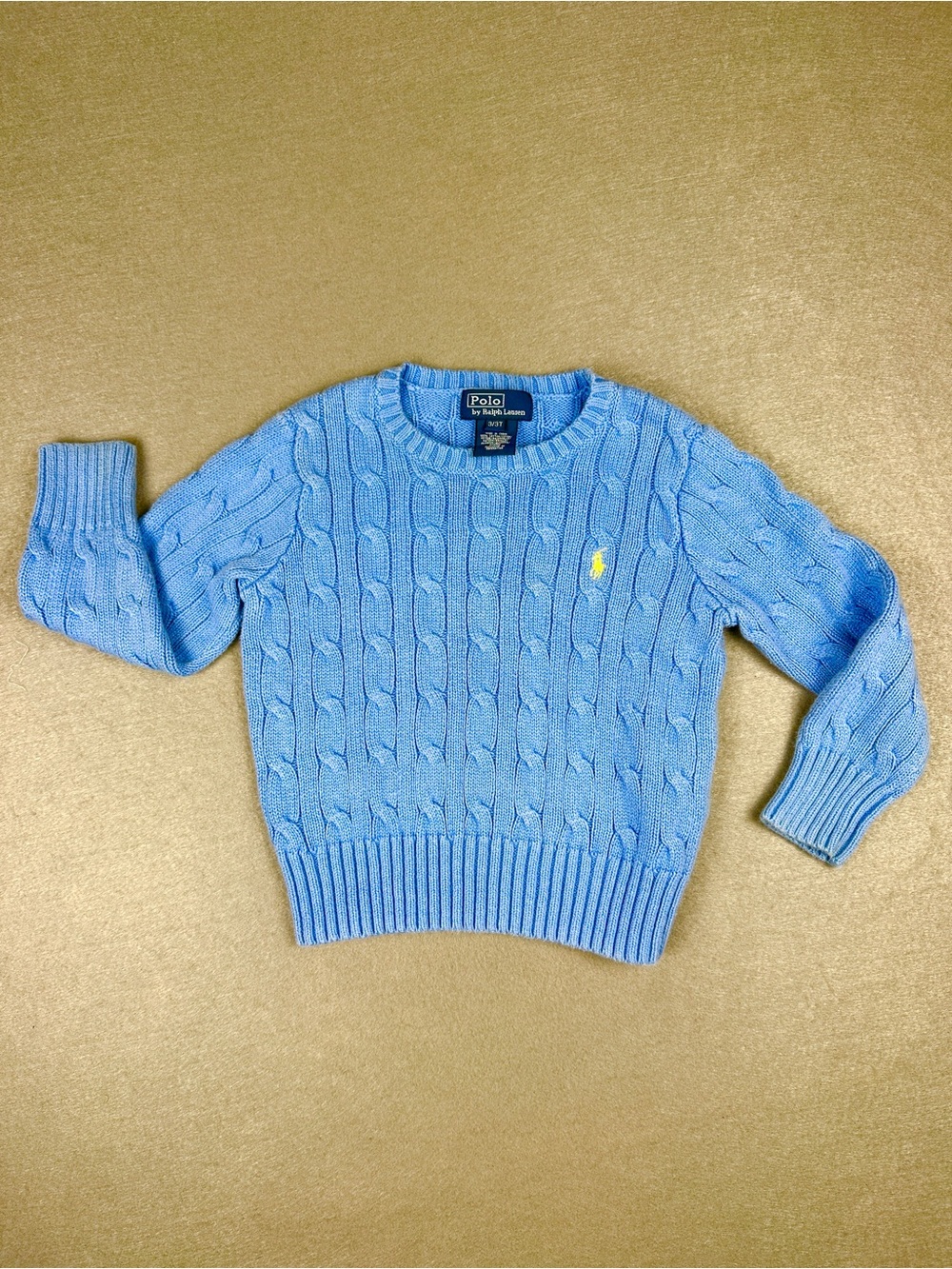 Polo by Ralph Lauren Light Blue Cable Knit Sweater with Yellow Pony